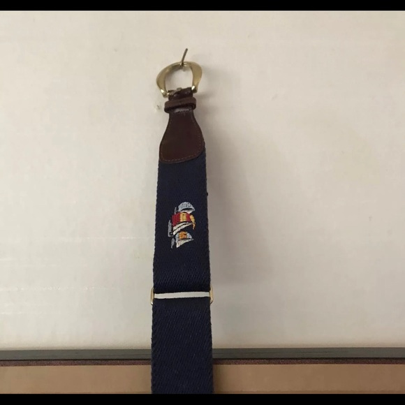 Leather Canvas Belt 3 Sailing Ship 34” Adjustable Summer - Picture 1 of 8